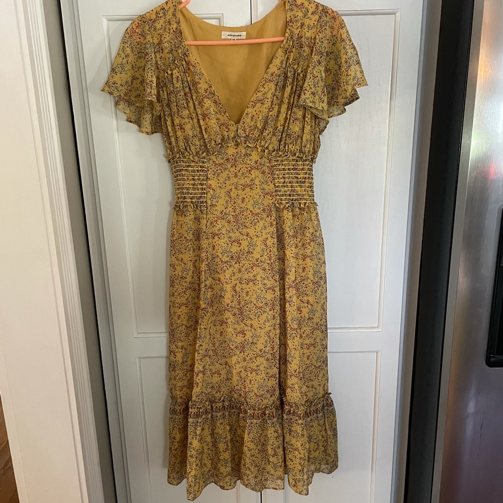 Yellow floral midi dress
